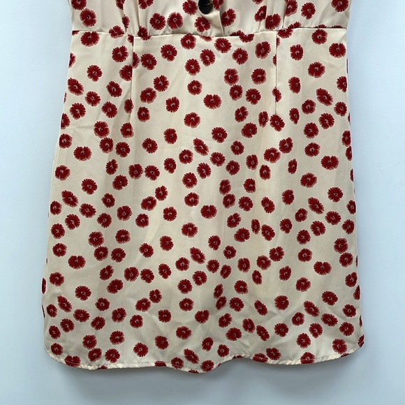 Crescent Floral Short Sleeve Shirt Cocktail Party Mini Dress Boho Cream Medium - Picture 3 of 9